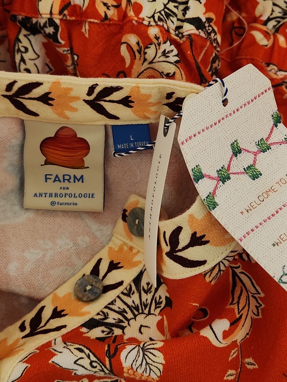 NWT Farm Rio Large Floral Button Front Cotton Ruffle Waist Puff Sleeve Romper - Picture 8 of 8